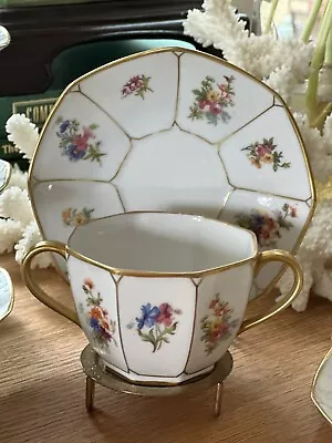 Vintage  France Limoges Tea Cup Saucer  Flowers ONE SET • £21.38