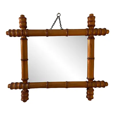 Antique 1920s French Faux Bamboo Wood Wall Mirror • $509.15