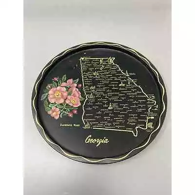 VTG Toleway Serving Tray Georgia Cherokee Rose Black Gold Color With Flowers • $28