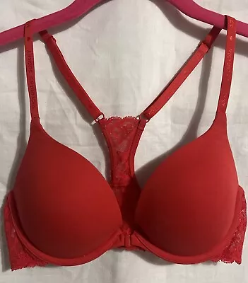 Victoria's Secret Push-up Bra 34 C Red Racerback Lace Accents • $2