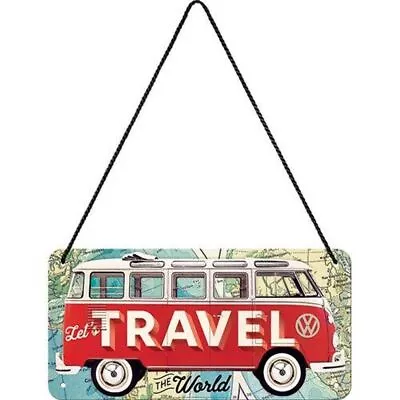 Nostalgic Art - Retro Tin Sign Hanging Sign 10x20 Cm - VW Bulli Let's Travel • £8.57