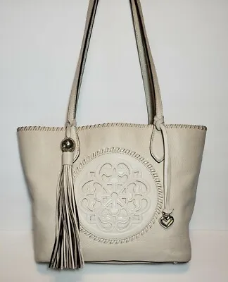 Brighton Ferrara Coll. Gabriella Winter White Medallion Tasseled Tote Purse $530 • £317.22