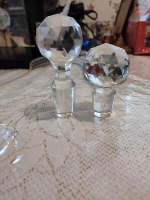 Vintage Cut Glass Crystal Decanter Stoppers Some Faceted 4 Inch 3 Inch Set Of 2  • $16.50