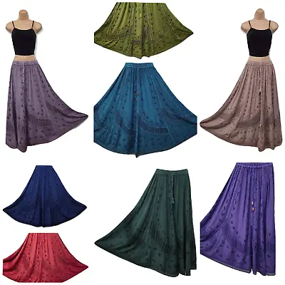 £24.99 • Buy Boho Maxi Skirt Embroidered Flare Viscose Net UK Size 8 10 12 14 16 18 20 22 24 