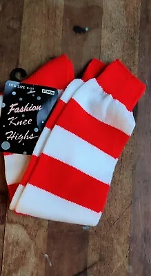 Vtg Knee High Socks Red White Stripes 80s Candy Cane Deadstock New With Tags • $13