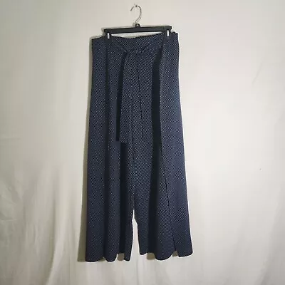 LA Gypsy Tie-Waist Wrap Winged Palazzo Pants Navy Blue Polka Dots L Boho  • $15.25