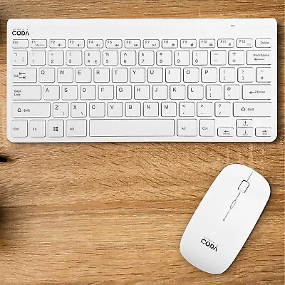 CODA WHITE UK QWERTY Mini Compact Wireless KeyBoard & Mouse Set Desktop PC MAC • £14.99