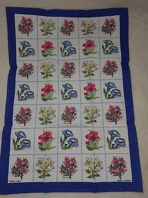 NOS Vintage Irish Looms Pure Linen Dish Tea Towel Flowers Floral 26.5  X 19   • $15