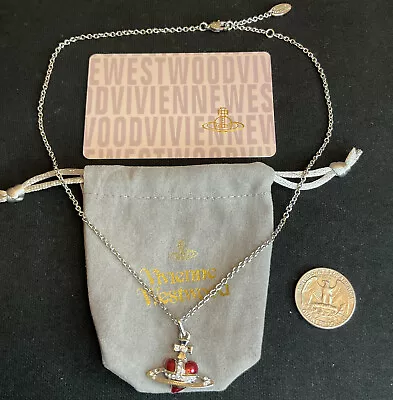 Vivienne Westwood Nana Small Red Saturn DIAMANTE HEART ORB PENDANT NECKLACE~A42 • $79