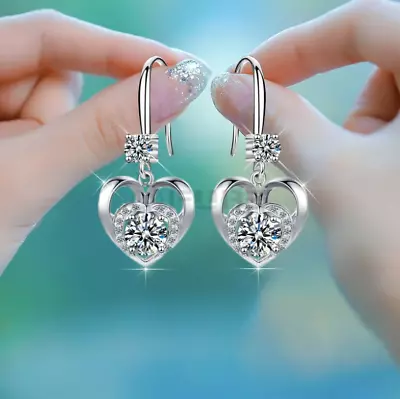 £4.99 • Buy Women Diamond Cut Heart Sterling Silver Drop Dangle Hook Stud Earrings Her Gift
