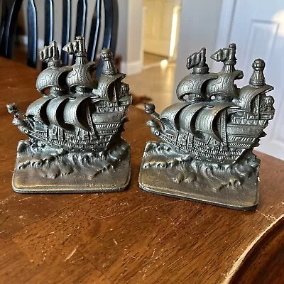 Vintage Solid Brass Pair Of Book Ends - Classic Nautical Sailing Ship Design 5# • $9.99