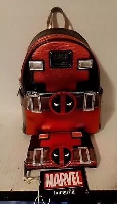 Loungefly Marvel Metallic Deadpool Cosplay Mini Backpack & Wallet • $168.59