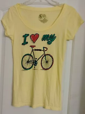 Stranded Juniors   I Love Bike  Bicycle T-Shirt Medium Yellow • £1.60