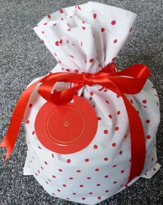 Reusable Cotton Material Gift Bag (12  X 15 ) And Gift Tag With RED SATIN RIBBON • £2.15