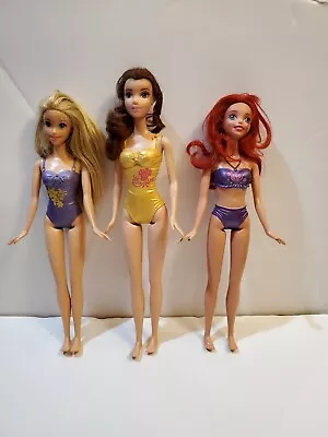 DISNEY Princess Dolls Water Play Belle Rapunzel Ariel Lot Of 3 • $10.95