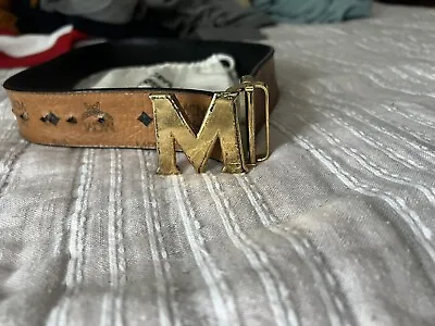 MCM Monogram Logo Brown Leather Belt • $115