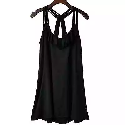 J. Valdi Strappy Swim Cover Up Dress Tunic Ruffle Beach Black X-Large NWT $49 • $19.88