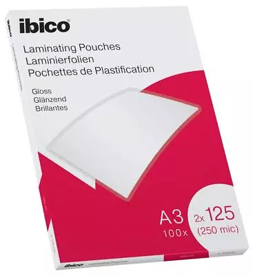 Ibico A3 Laminating Pouches Gloss Finish 250 Micron Pack Of 100 Crystal Clea • $39.17