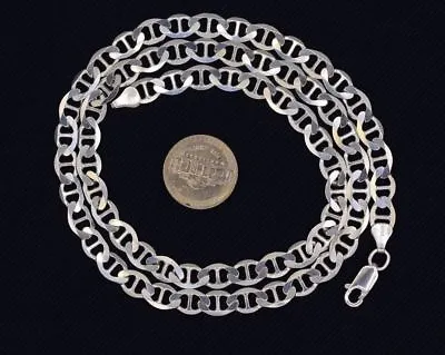 6mm= 1/4  Mens Solid Mariner Link Chain Necklace Real 925 Sterling Silver Italy • $75.59