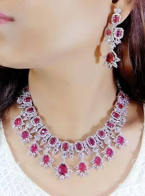 Indian Bollywood Bridal Set Gold Plated Jewelry Earrings CZ Ethnic AD Necklace • $32.55