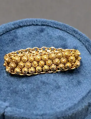 14k Yellow Gold Mesh Chain Flex Ring Star Dot Or Cannetille Floral Details • $425
