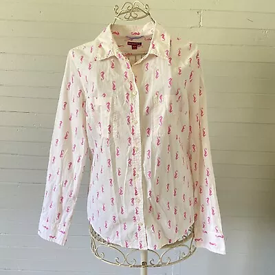 Merona Pink Seahorse Whimsical Long Sleeve Button Down Shirt-Women's Size Medium • $14.99