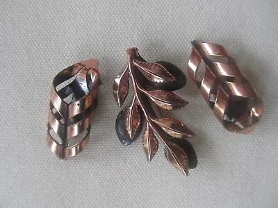 VIntage Matisse Copper Leaf Clip Earrings & Brooch Set- Lovely!! • $31.99