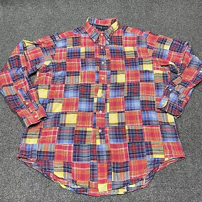 Polo Ralph Lauren Shirt Men’s XL Patchwork Madras Button Up Long Sleeve Plaid • $34.39