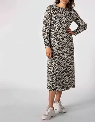 Marc O’Polo Womens Long Sleeve Floral Crepe Midi Dress Black Size UK 10 NEW • £43.99