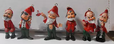 ~6~ Vintage Hard Plastic Gnome Elf Leprechaun Pixie Ornaments • $18