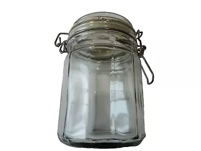 Vintage Clear Glass Canister Jar With Wire Bail Clasp 6 In Tall • $8.95