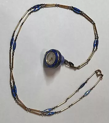 Vintage Bucherer Bell Shaped 17 Jewel Silver Pendant Watch W/Enamel Chain V/nice • $88