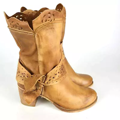 Alissia Vera Gomma Women's Boots Brown Leather Mid Calf Pull On Size: 39 / 8 • $22.49