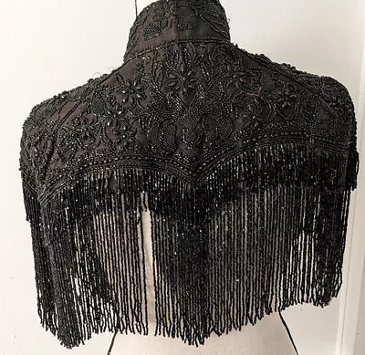 Vintage Victorian Mourning Funeral Black Glass Heavealy Beaded Mantle Capelet • $99.99