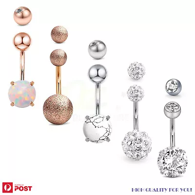 5PCs Belly Button Rings Navel Bars Surgical Steel Stone Body Piercing Jewellery • $12.99