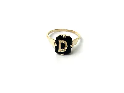 Victorian 9ct Gold Onyx Signet Ring With Initial D Antique Onyx Ring Size O • $483.58