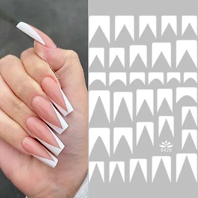 Nail Art Stickers Decals WHITE French Line Manicure Nail Tips Mani Stencils R425 • $3.02