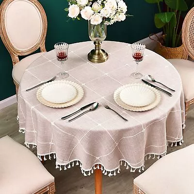 Plaid Round Tablecloth 60 Inch Cotton Linen Round Table Cloth Heavy Weight Co... • $38.07