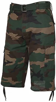 Men Regal Wear Solid Camouflage Belted Cargo Shorts Cotton Twill Size 32 To 44 • $26.99