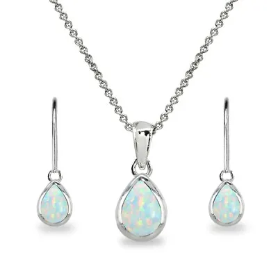 Teardrop Amethyst Bezel-Set 925 Silver Pendant Necklace & Leverback Earrings Set • $29.99