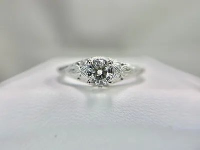 14k White Gold Vintage Style Natural Round Diamond Filigree Engagement Ring • $599