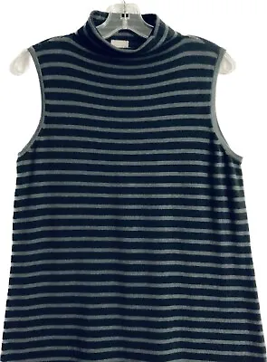 Chico’s 1 Medium Tunic Sleeveless Mock Neck Cotton Knit Top Grey Black Stripes • $16