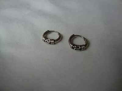 Vintage Small Sterling Silver 925 Bali Indonesian Wire Twist Work Hoop Earrings • $10.99