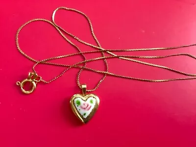 Vtg 50’s 14K GF Enamel Rose PPC Signed Heart Locket Necklace • $75