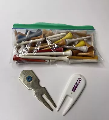 Vintage Golf Tees Lot Short Long Plain Logo Wood Mixed Lot With 2 Divot Tool • $5