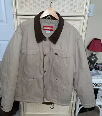 Wrangler Sherpa Lined Mens Denim Beige Jacket With Brown Corduroy Trim Size XL • $39.99