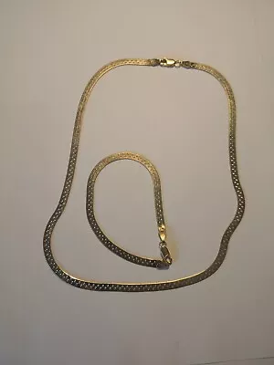 £49 • Buy Solid  Silver 925 Gold Plated Italy Milor Herringbone/flat Necklace Bracelet