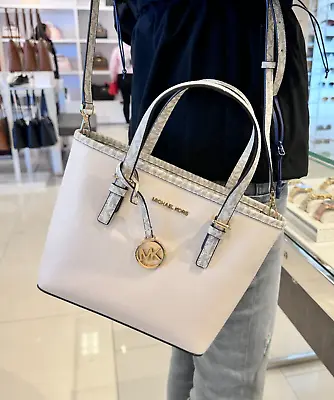 Michael Kors Jet Set Travel XS Convertible Crossbody Tote Bag Leather Lt Cream • $96.95