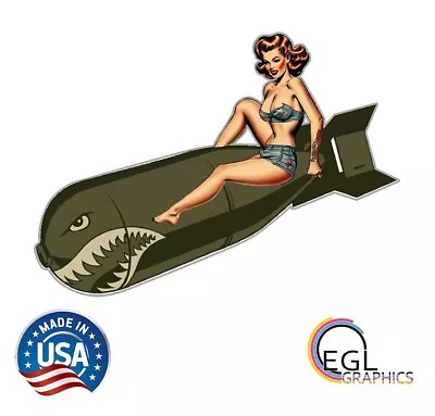 Sexy Pinup Girl On Bomb Decal Sticker Car Truck Bombshell Jdm Retro Vintage Look • $4.99