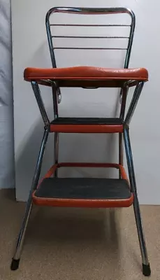 Vintage Red Cosco Kitchen Two Step Stool Flip Seat Chair • $89.99